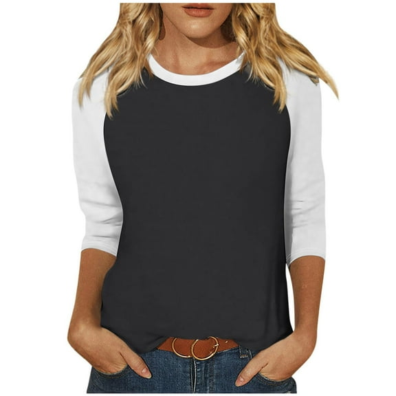 Aofany Women's T-shirt Mid-length 3/4 Sleeves Plus Size Tops Crew-Neck Casual Tee Blouses Shirts for Women