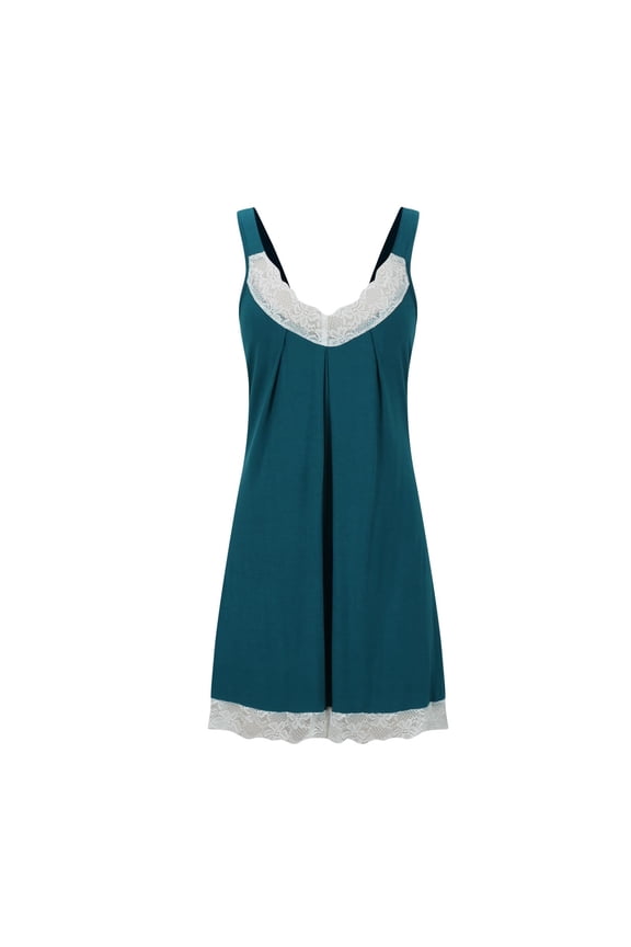Women's Tank Nightgown Comfy Sleeveless Sleepwear Wide Strap V Neck Lace Trim Sleepshirts Loose Soft Pajama Sleep Dress
