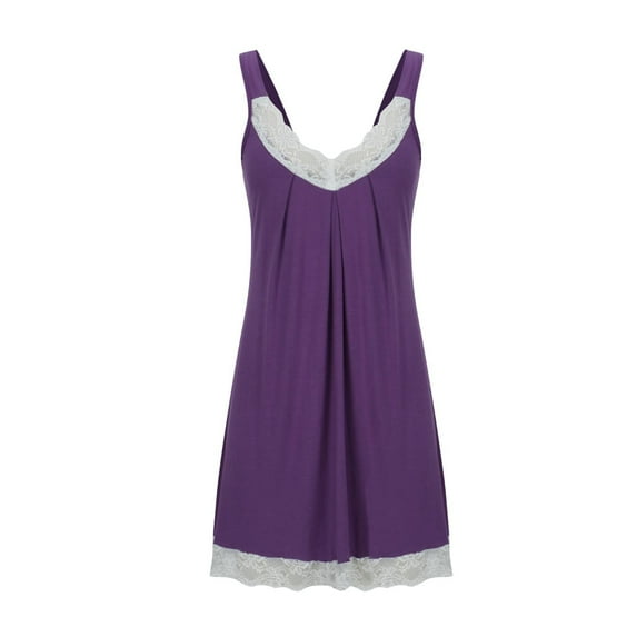 Aofany Women's Tank Nightgown Comfy Sleeveless Sleepwear Wide Strap V Neck Lace Trim Sleepshirts Loose Soft Pajama Sleep Dress