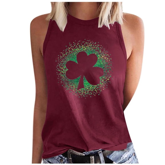 Aofany Women's Tank Tops St. Patrick's Day Shamrock Clovers Sleeveless T Shirts Soft Breathable Trendy Crew Neck Graphic Tees for Women