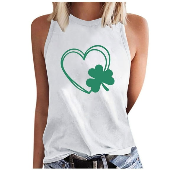 Aofany Women's Tank Tops St. Patrick's Day Shamrock Clovers Sleeveless T Shirts Soft Breathable Trendy Crew Neck Graphic Tees for Women