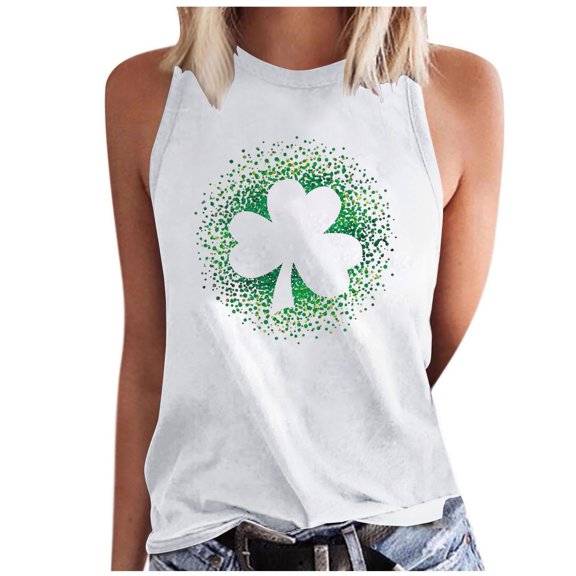 Aofany Women's Tank Tops St. Patrick's Day Shamrock Clovers Sleeveless T Shirts Soft Breathable Trendy Crew Neck Graphic Tees for Women