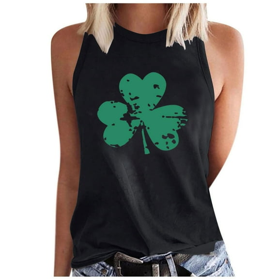 Aofany Women's Tank Tops St. Patrick's Day Shamrock Clovers Sleeveless T Shirts Soft Breathable Trendy Crew Neck Graphic Tees for Women
