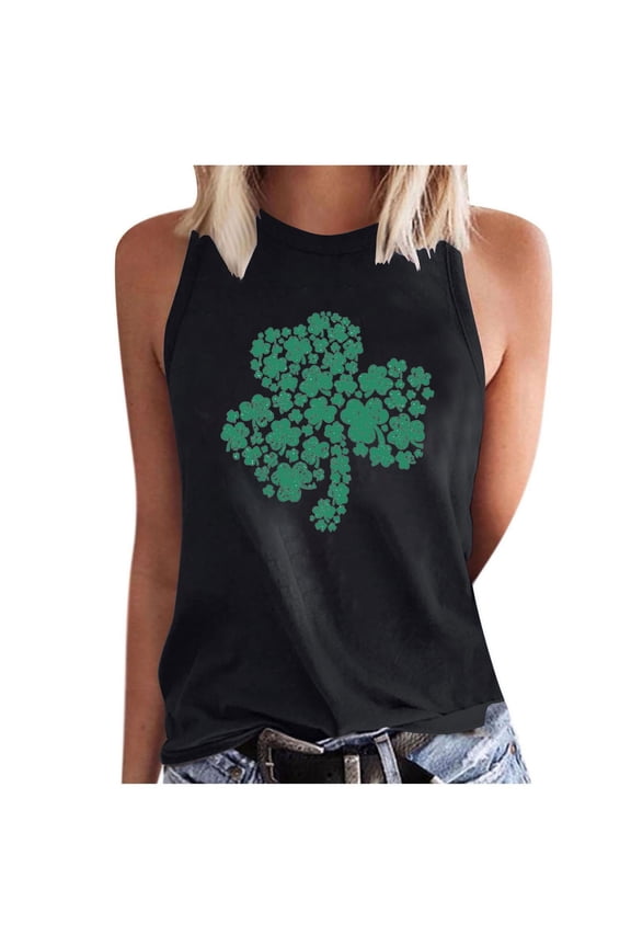 Women's Tank Tops St. Patrick's Day Shamrock Clovers Sleeveless T Shirts Soft Breathable Trendy Crew Neck Graphic Tees for Women