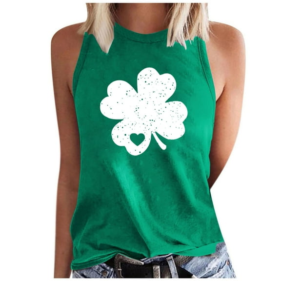 Aofany Women's Tank Tops St. Patrick's Day Shamrock Clovers Sleeveless T Shirts Soft Breathable Trendy Crew Neck Graphic Tees for Women