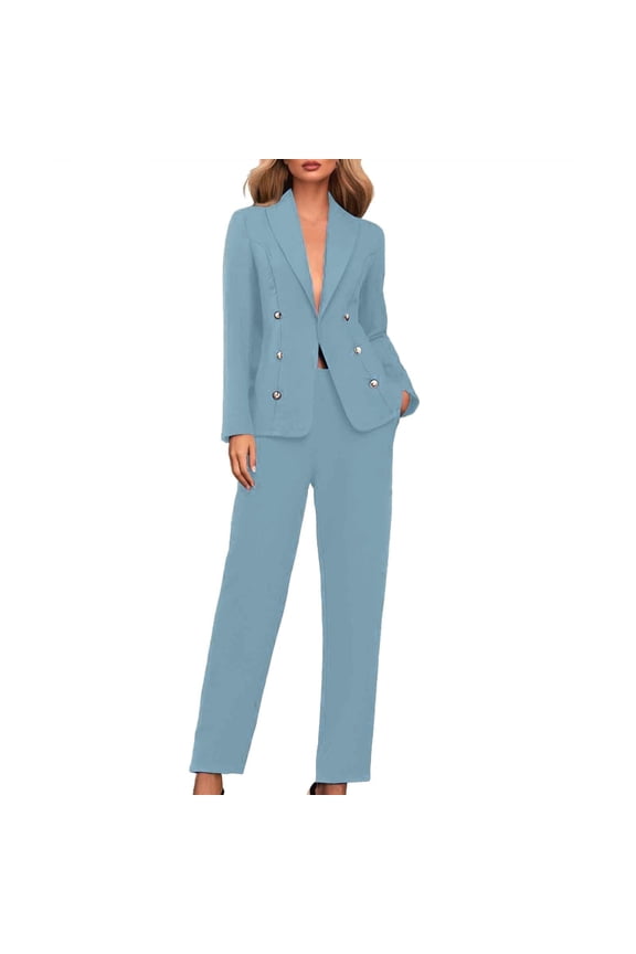 Women's Two Piece Sets Casual Blazers Jackets and Straight Leg Pants Suits Dressy Business Casual Outfits Professional Blazer Pantsuits Elegant Business Office Work Suit