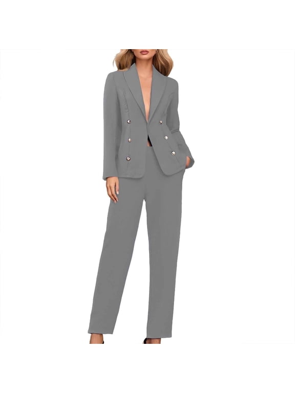 Women's Two Piece Sets Casual Blazers Jackets and Straight Leg Pants Suits Dressy Business Casual Outfits Professional Blazer Pantsuits Elegant Business Office Work Suit