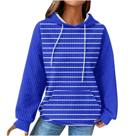 Aofany Women's Waffle Hoodies Sweatshirts Stripes Long Sleeve Pullover Oversize Drawstring Sweatshirt Spring Fall Clothing with Pockets