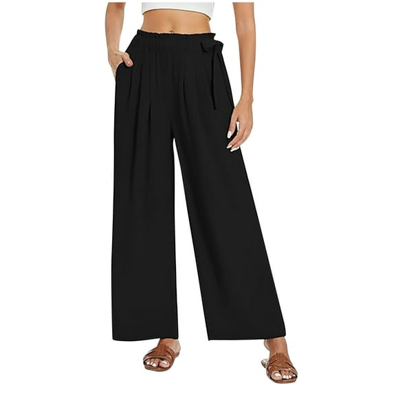 Aofany Women's Wide Leg Pants With Pockets High Waist Adjustable Knot Loose Casual Trousers Business Work Casual Pants