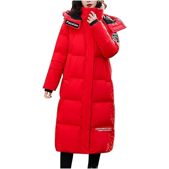 Aofany Women's Winter Casual Thickened Cold Proof Cotton Coat Fashion Knee Length Hooded Jackets Plus Size Long Sleeve Outwear