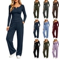 thumbnail image 1 of Aofany Womens 2 Piece Sets Long Sleeve Wide Leg Tracksuits Casual Lounge Fall Outfits Solid Color Matching Sets, 1 of 5
