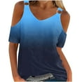 thumbnail image 1 of Aofany Womens Blouse Gradient Loose V-Neck Short Sleeve Tunic Shirt Casual Off Shoulder Summer Tops, 1 of 4