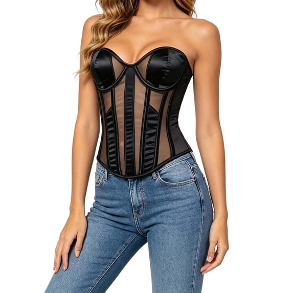 Aofany Womens Breathable Corset Top Classic Black Overbust Corset Fashion Strapless Body Shaper for Women