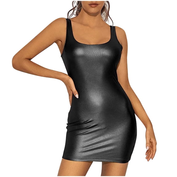 Aofany Womens Camisole Dress Multi-color Patent Leather Sexy Shaping Zipper Mini Dress