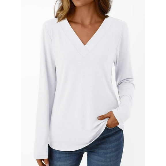 Aofany Womens Casual Long Sleeve V Neck Tshirts Cute Loose Fit Lightweight Pullover Tops for Womens Clothes Fall Shirts Tunic Tops Trendy Blouses