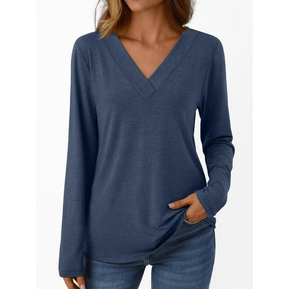 Aofany Womens Casual Long Sleeve V Neck Tshirts Cute Loose Fit Lightweight Pullover Tops for Womens Clothes Fall Shirts Tunic Tops Trendy Blouses