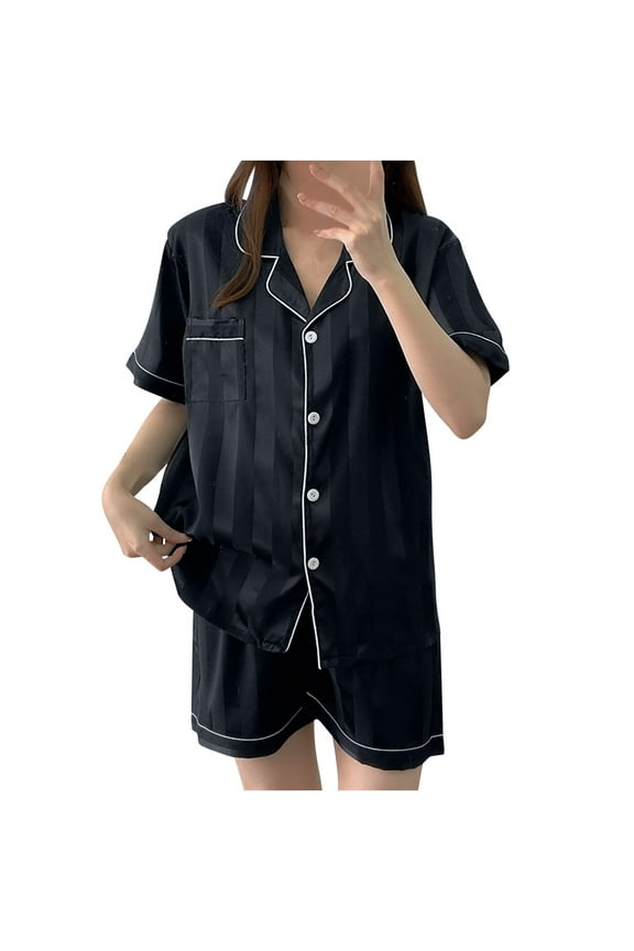 Womens,Women Silk Satin Pajamas Set Two-Piece Sleepwear Loungewear Button-Down Sets