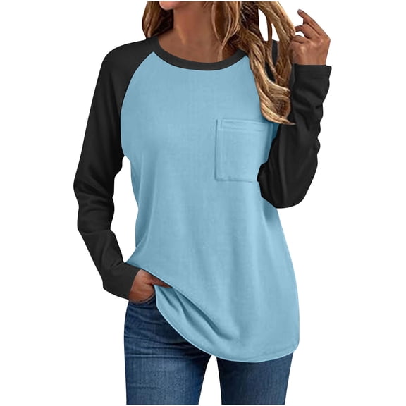 Aofany Womens Color Block Raglan Long Sleeve Shirts Going Out T-Shirt Crew Neck Tops Women Fall Fashion Tee