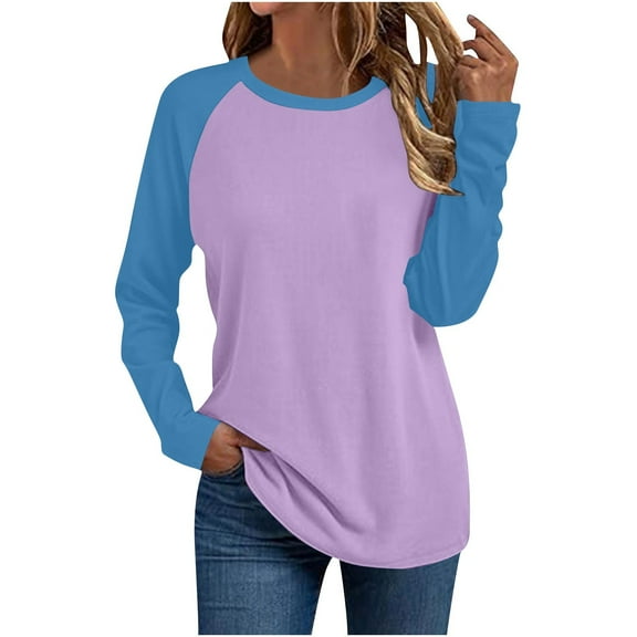 Aofany Womens Color Block Raglan Long Sleeve Shirts Going Out T-Shirt Crew Neck Tops Women Fall Fashion Tee
