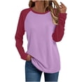 thumbnail image 1 of Aofany Womens Color Block Raglan Long Sleeve Shirts Going Out T-Shirt Crew Neck Tops Women Fall Fashion Tee, 1 of 5