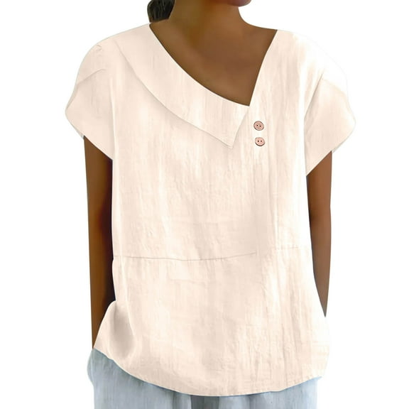 Aofany Womens Cotton Linen Summer Tops Short Sleeve Tunic Blouses Trendy Loose Fit Tees Shirt