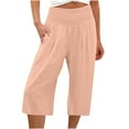 thumbnail image 1 of Aofany Womens Cotton Linen Wide Leg Pant Comfy Straight Quick Dry Capris Elastic Casual Fitting Pants Workout Knee Length Pants With Pockets, 1 of 4