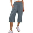 thumbnail image 1 of Aofany Womens Cotton Linen Wide Leg Pant Comfy Straight Quick Dry Capris Elastic Casual Fitting Pants Workout Knee Length Pants With Pockets, 1 of 4