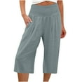 thumbnail image 1 of Aofany Womens Cotton Linen Wide Leg Pant Comfy Straight Quick Dry Capris Elastic Casual Fitting Pants Workout Knee Length Pants With Pockets, 1 of 4