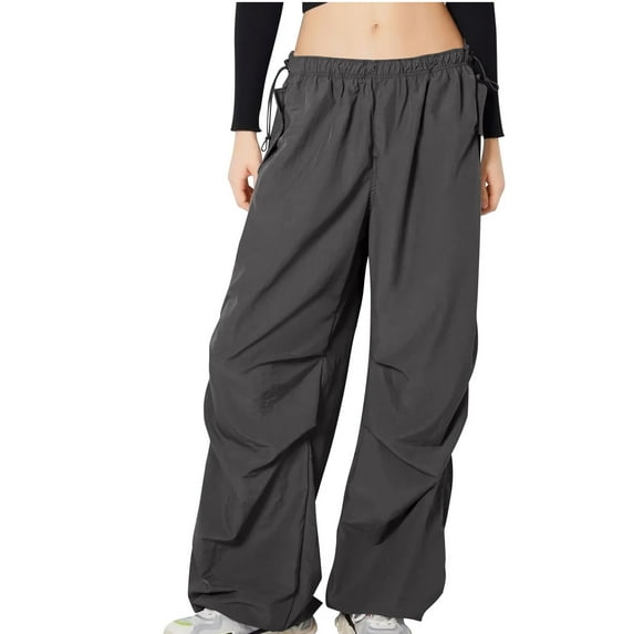 Aofany Womens Drawstring High Waisted Cargo Pants Y2K Wide Leg Parachute Pants Baggy Trousers with Pockets