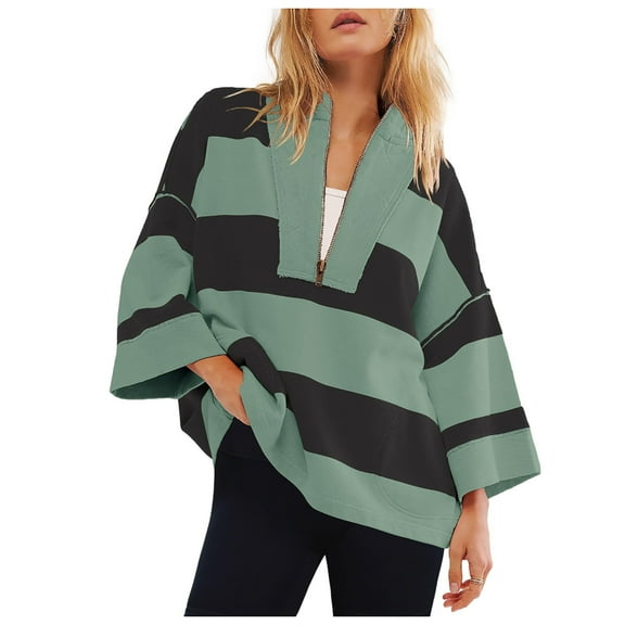 Aofany Womens Fall Winter Solid Sweatshirts Casual Winter Lapel Zip Up Pullover Long Sleeve Half Zip Hoodie