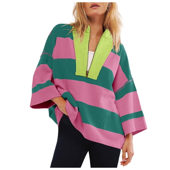 Aofany Womens Fall Winter Solid Sweatshirts Casual Winter Lapel Zip Up Pullover Long Sleeve Half Zip Hoodie
