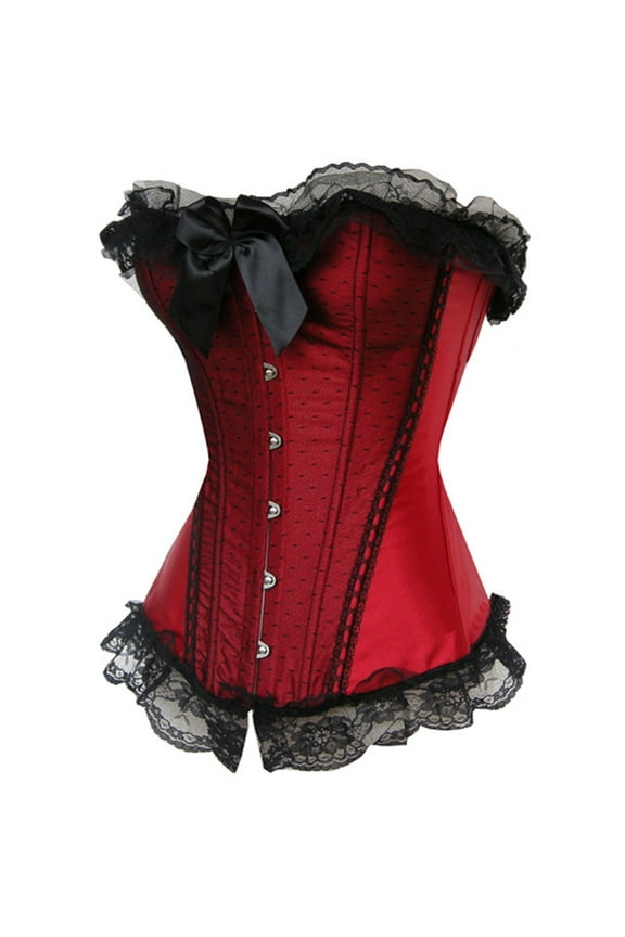 Womens Floral Black Lace Trim Corset Overbust Waist Cincher Bustier Top Clubwear Shapewear Tops