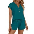 thumbnail image 1 of Aofany Womens Henley 2 Piece Short Sets Summer Button V-Neck Short Sleeve Tops and Shorts Set Travel Vacation Matching Sweatsuit with Pockets, 1 of 5