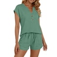 thumbnail image 1 of Aofany Womens Henley 2 Piece Short Sets Summer Button V-Neck Short Sleeve Tops and Shorts Set Travel Vacation Matching Sweatsuit with Pockets, 1 of 5