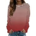 thumbnail image 1 of Aofany Womens Long Sleeve Fall Tops Women's Casual Gradient Striped Sweatshirts Crewneck Loose Comfy T-Shirts, 1 of 4