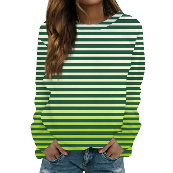 Aofany Womens Long Sleeve Fall Tops Women's Casual Gradient Striped Sweatshirts Crewneck Loose Comfy T-Shirts