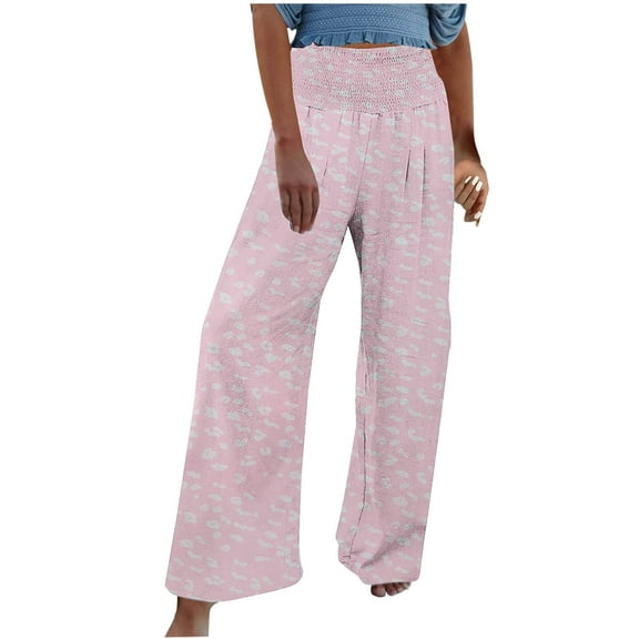 Aofany Womens Loose Fit Casual Pants Elastic High Waist Wide Leg Yoga Pants Summer Beach Trousers with Pockets