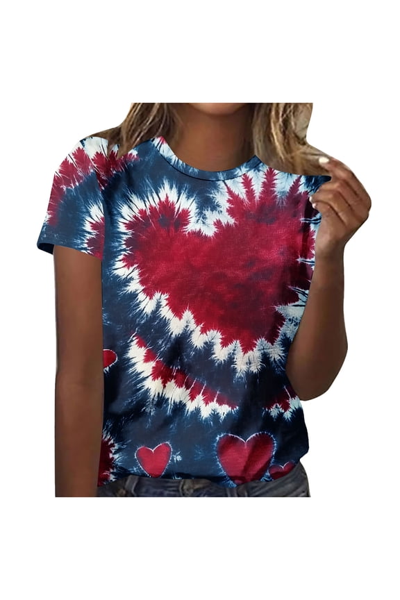 Womens Love Heart T-Shirts Valentine's Day Graphic Tees Short Sleeve Plus Size Tops