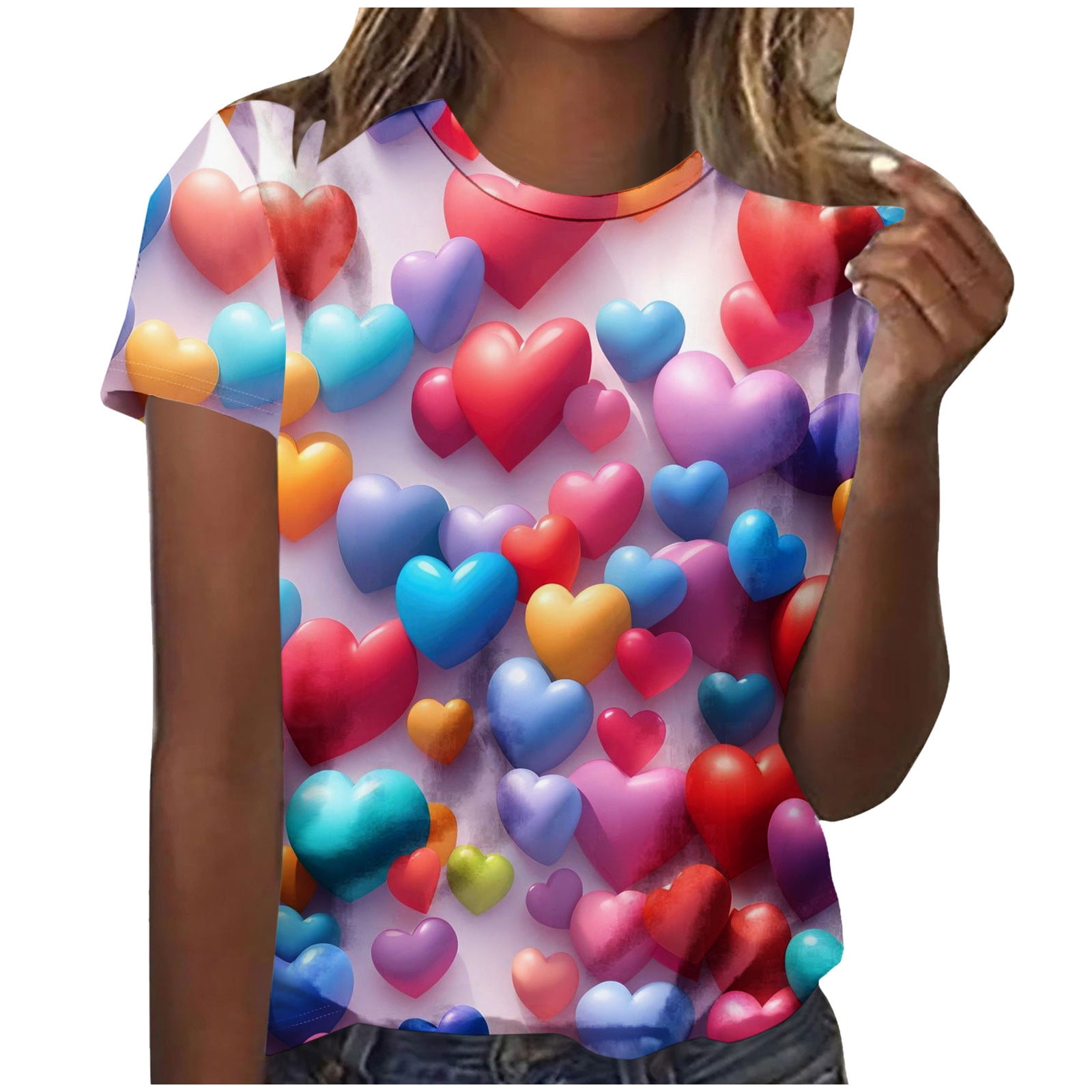 Aofany Womens Love Heart T-Shirts Valentine's Day Graphic Tees Short ...