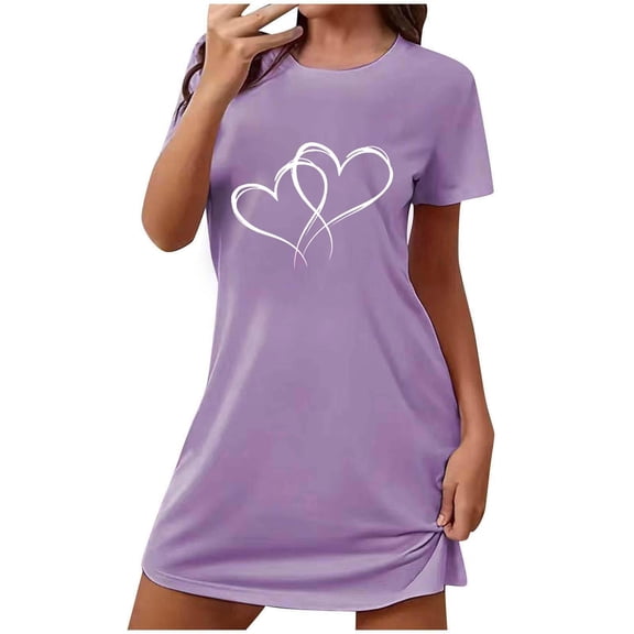 Aofany Womens Nightshirts & Gowns Short Sleeve Sleepshirt Scoopneck Cute Nightdress Comfy Nightgown Dress with Pockets