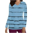 Aofany Womens Nursing Scrub Tops Stripes Working Uniform Long Sleeve V