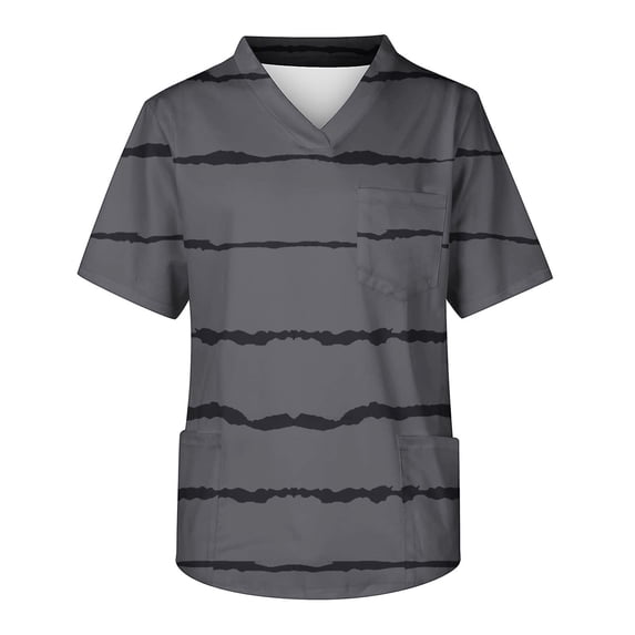 Aofany Womens Nursing Scrub Tops Stripes Working Uniform Short Sleeve V-Neck Workwear Blouse T-shirt with Pockets Womens Scrubs
