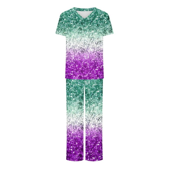 Aofany Womens Nursing Uniforms Sets Stretch V-Neck Top and Pant Scrub Set Loose Fit Healthcare Nursing Scrubs