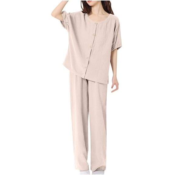 Aofany Womens Pajamas Sets Half Sleeve Sleepwear 2024 Women Soft Button Loungewear Pjs Set