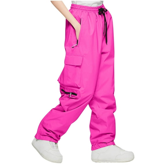 Aofany Womens Parachute Cargo Pants with Pockets Quick Dry Hiking Pants Lightweight Water-Resistant Baggy Ski Pants