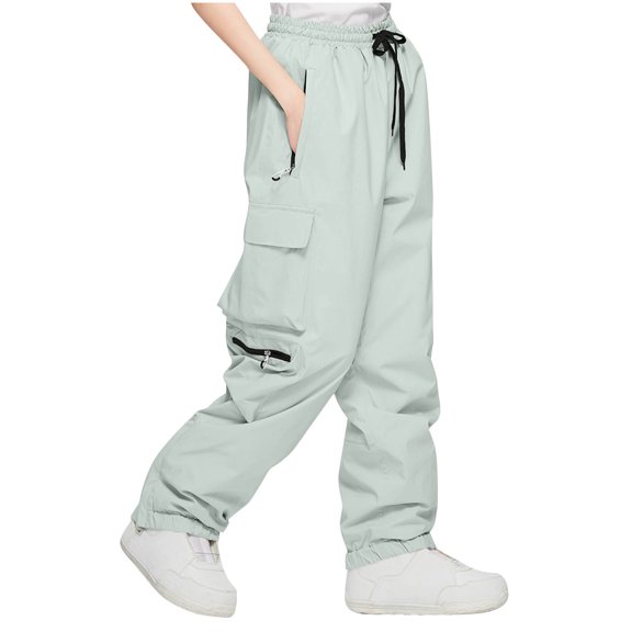 Aofany Womens Parachute Cargo Pants with Pockets Quick Dry Hiking Pants Lightweight Water-Resistant Baggy Ski Pants