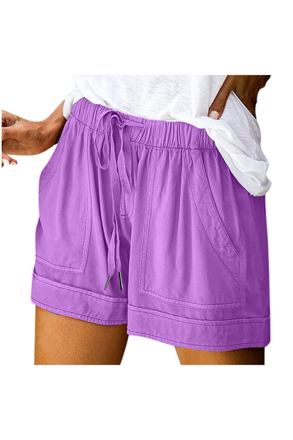 Womens Plus Size Casual Shorts Comfy Drawstring Elastic Waist Pocket Shorts Loose Fitting Summer Shorts