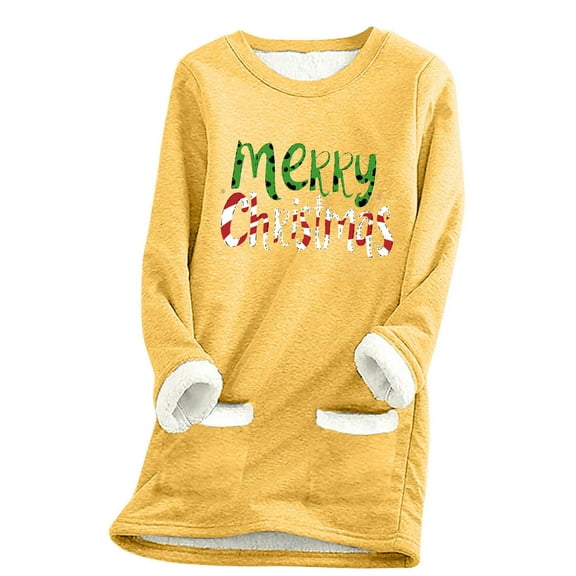 Aofany Womens Plus Size Christmas Sherpa Lined Pullovers, Women's Winter Soft Sherpa Fleece Lined Pullover Tops Casual Crewneck Christmas Sweatshirt Classic Xmas Loungewear Top