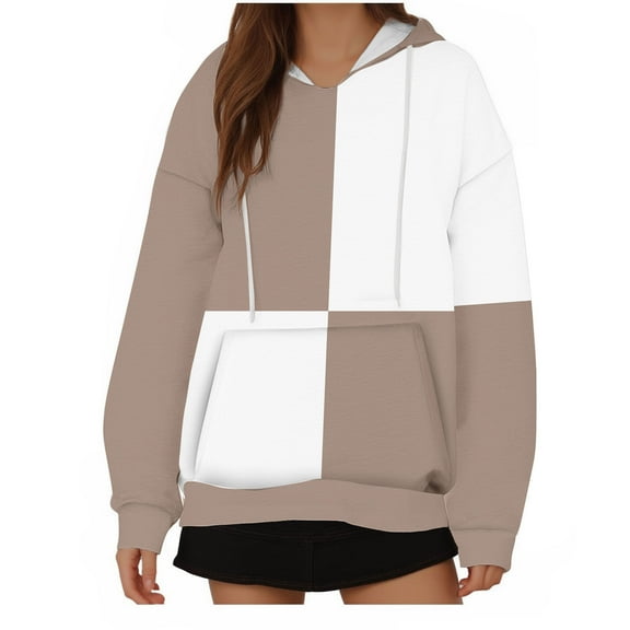 Aofany Womens Plus Size Color Block Hoodies Sweatshirts Long Sleeve Drawstring Pullover Shirts Tops