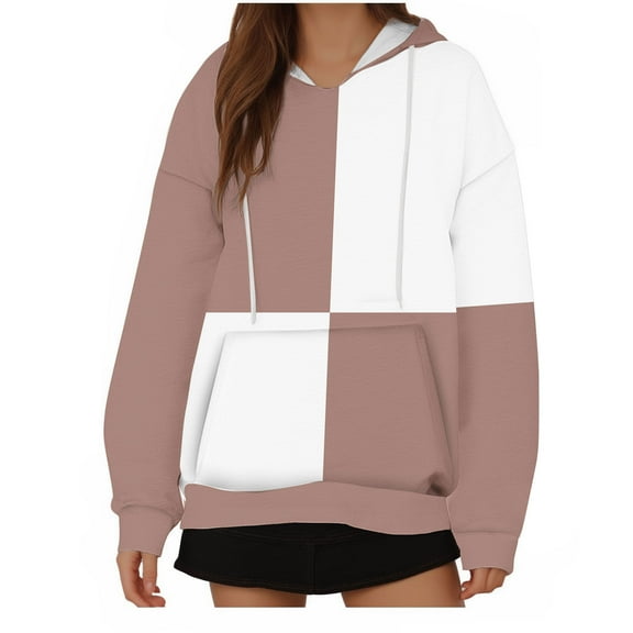 Aofany Womens Plus Size Color Block Hoodies Sweatshirts Long Sleeve Drawstring Pullover Shirts Tops